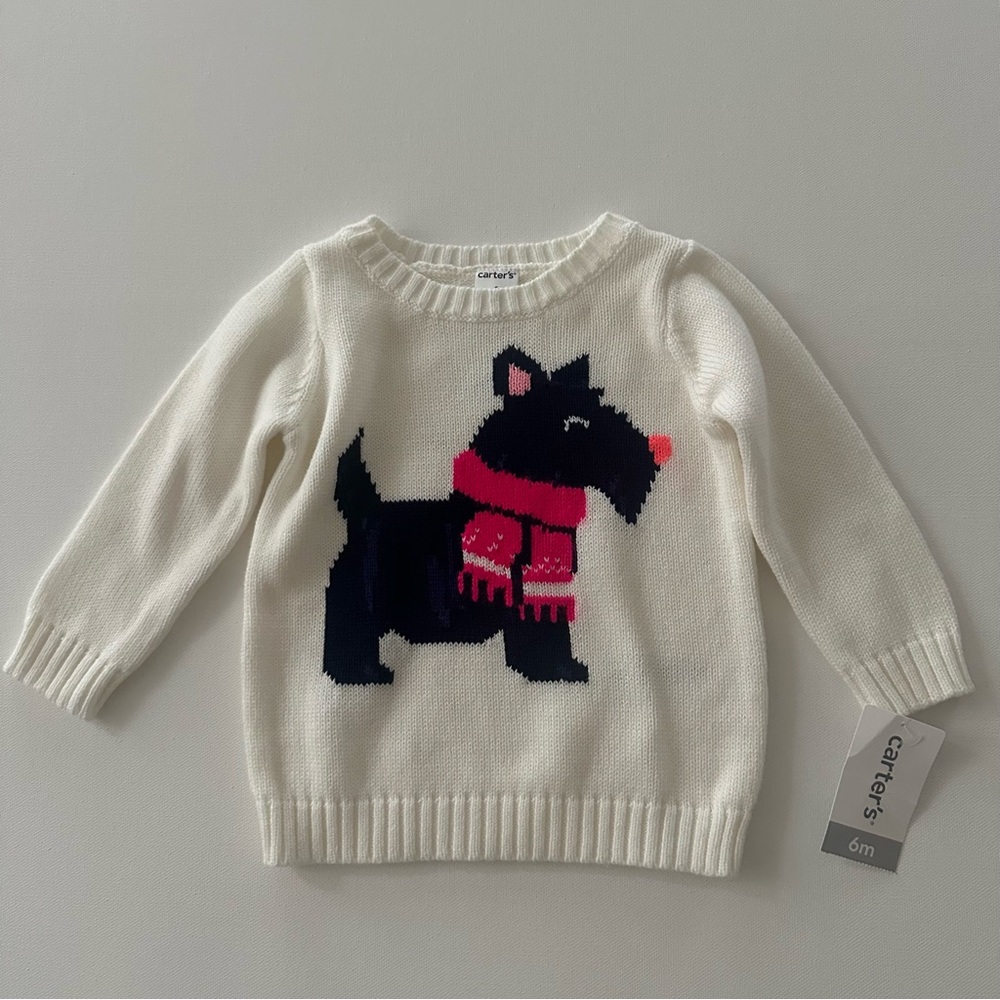 Carter's 6 Months Baby Girl Scottie Dog Ivory Sweater NWT
